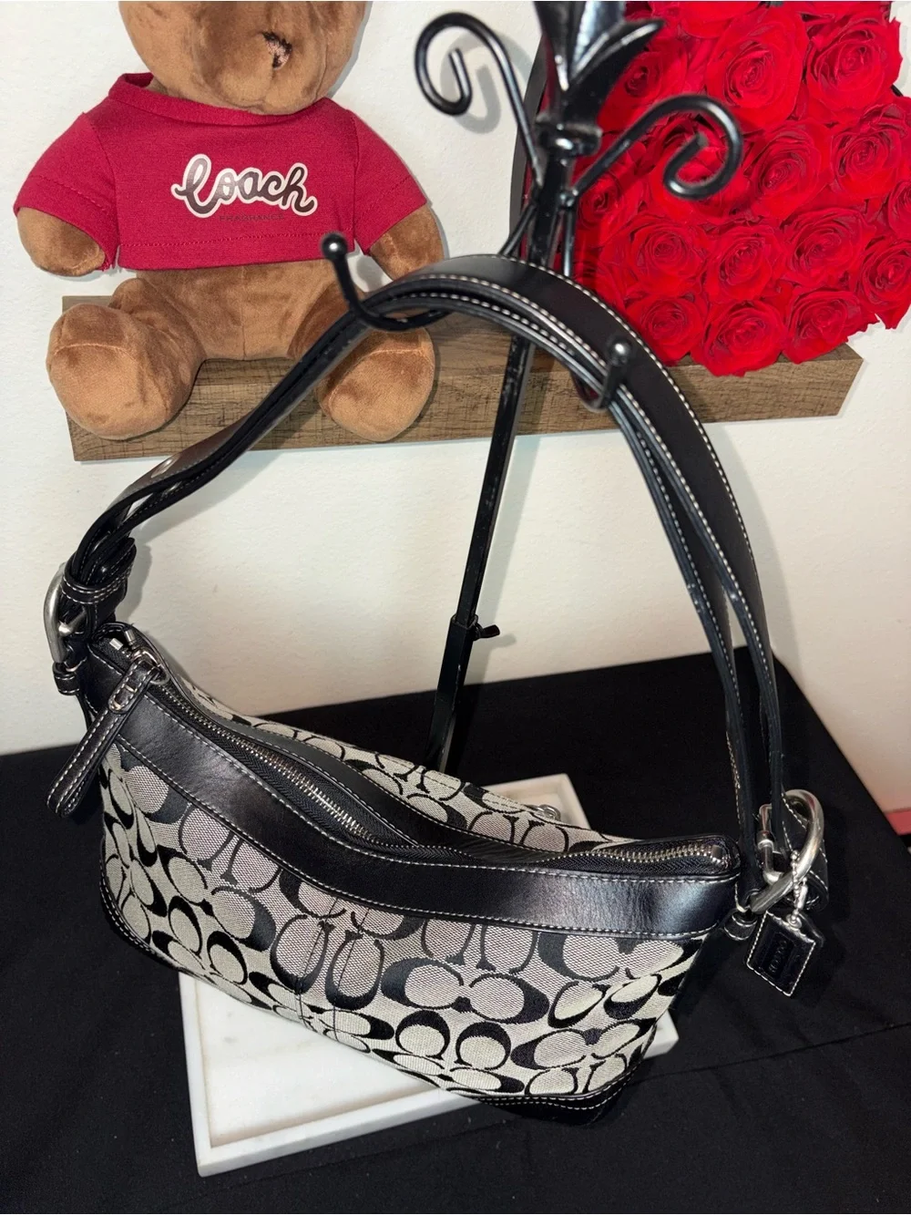 Coach Black Signature C SoHo Hobo Shoulder Covertible Crossbody Bag